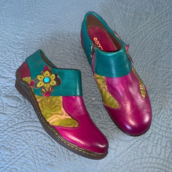Socofy Purple Printing Flowers Leather Zip Booties - Picture 3 of 13